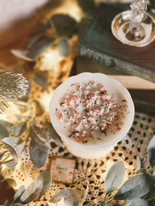 Vintage White Milk Glass - Peppermint & Pine