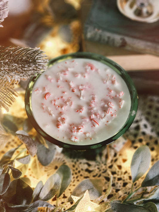 Vintage Green Glass Candle - Christmas Cottage