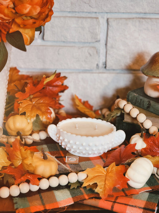 Vintage Milk Glass Candle - Fall Harvest