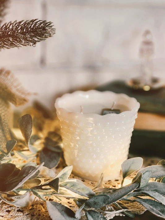 Vintage White Milk Glass Candle - Vanilla Bean Noel