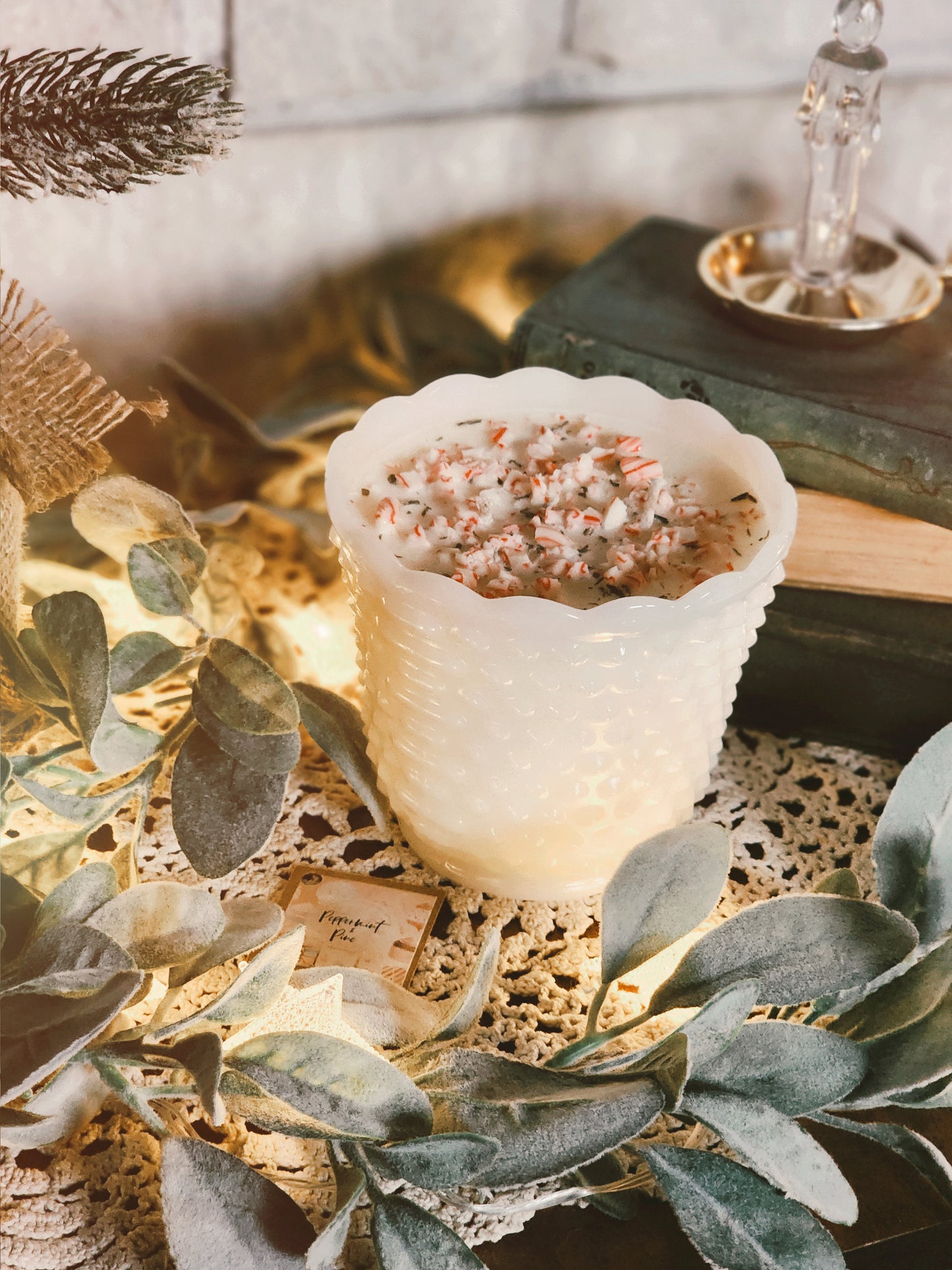 Vintage White Milk Glass - Peppermint & Pine