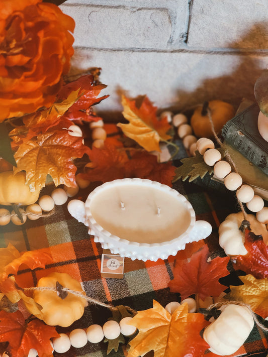 Vintage Milk Glass Candle - Fall Harvest