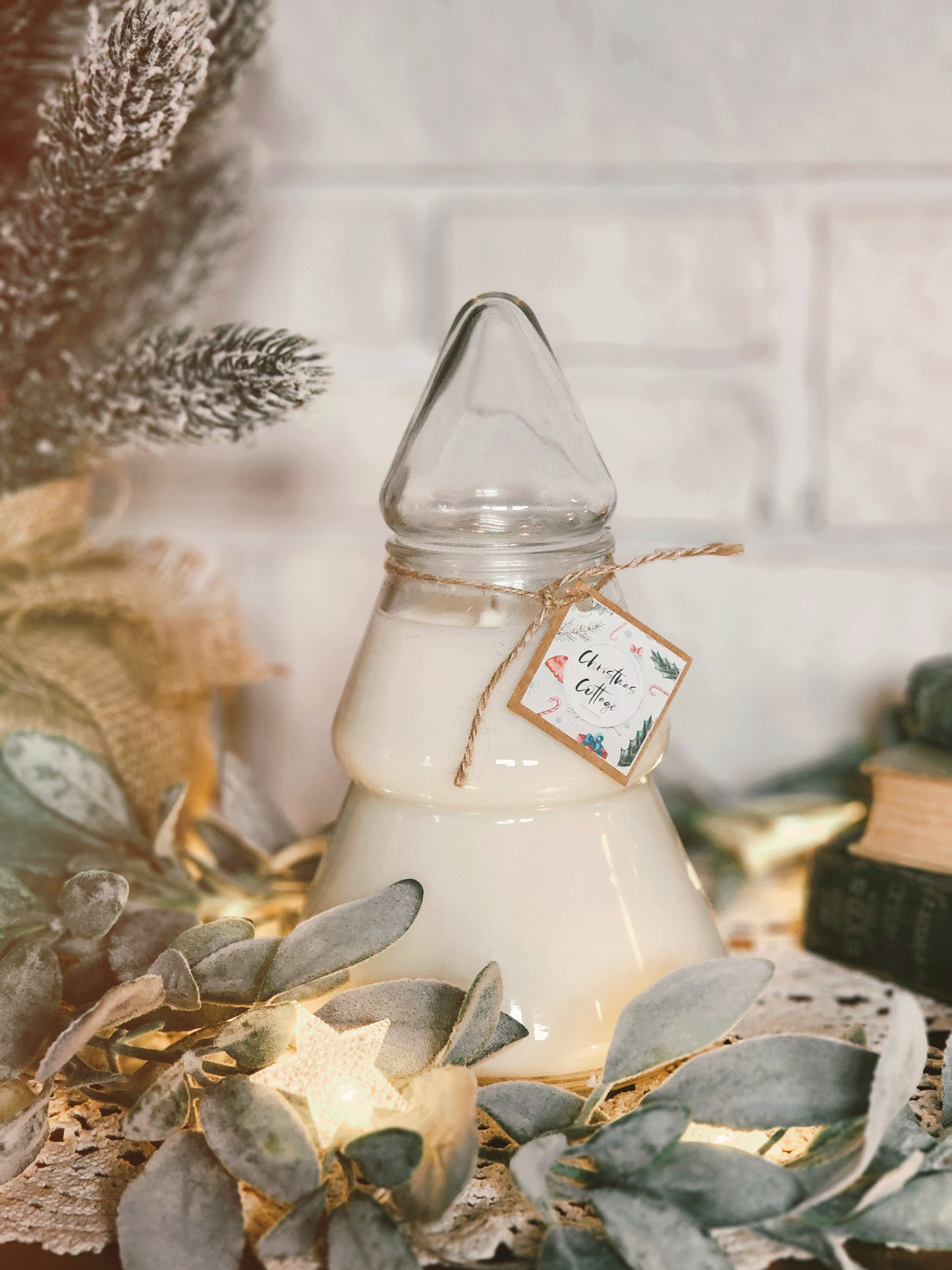 Glass Tree Candle - Christmas Cottage